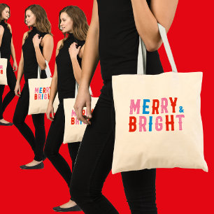 Merry & Bright, Merry Christmas, Christmas Gift Tote Bag