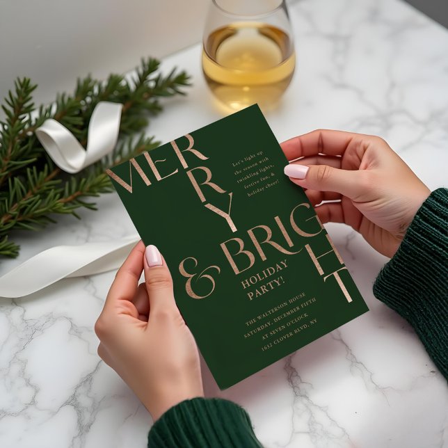 Merry & Bright Minimal Holiday Christmas Party Invitation (Merry & Bright Minimal Holiday Christmas Party Green Invitation)