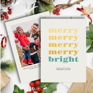 Merry & Bright Minimal Teal Blue Christmas Photo Holiday Card