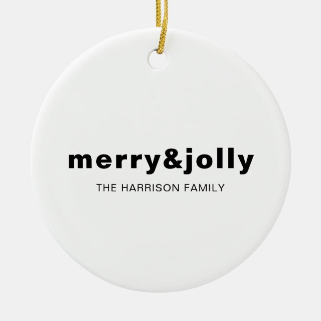 Merry & Bright Minimal White Christmas Ornament (Front)