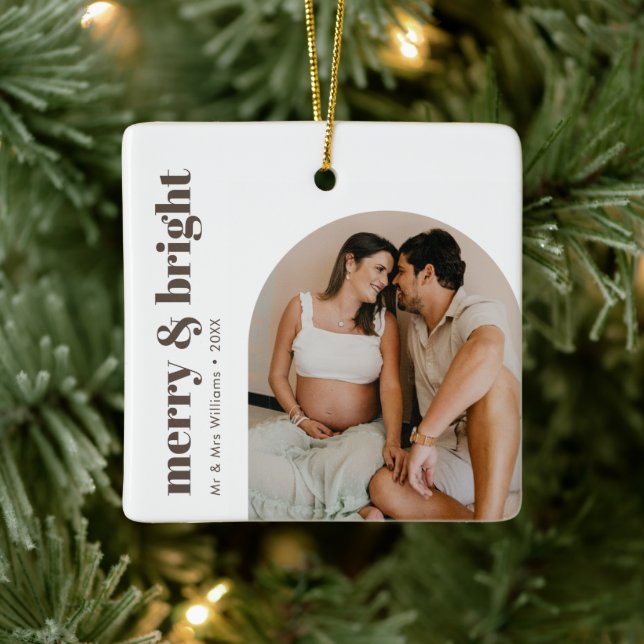 Merry & Bright Minimalist Arch Frame Boho Chic Ceramic Ornament (Tree)