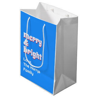 Merry & Bright  Minimalist Christmas Family Blue Medium Gift Bag