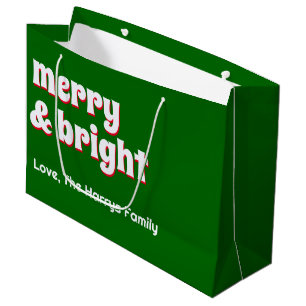 Merry & Bright  Minimalist Christmas Family Green Large Gift Bag
