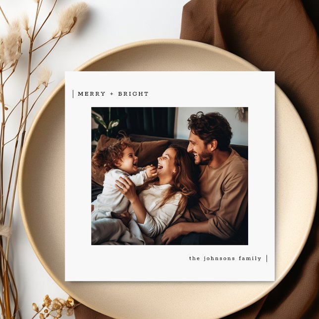 Merry & Bright Minimalist Family Christmas Photo Holiday Card (Creator Uploaded)