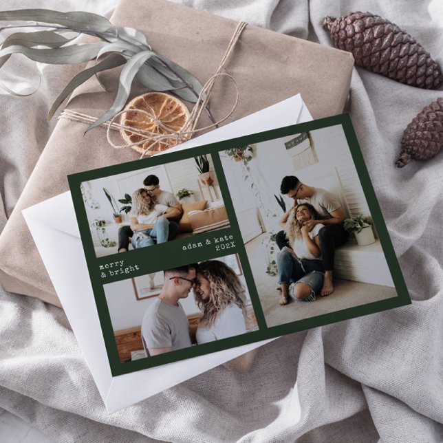 Merry & Bright Minimalist Holiday 3 Photo Card (Creator Uploaded)