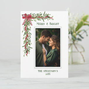 Merry & Bright Mistletoe Photo Christmas Holiday Card