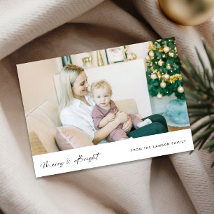 Merry & Bright Modern Baby Family Photo Christmas Holiday Card