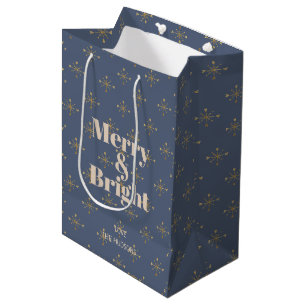 Merry & Bright Modern Blue Gold Trendy Medium Gift Bag