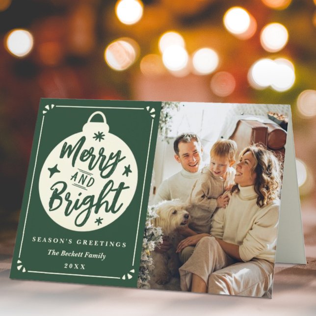 Merry & Bright Modern Christmas Bauble Photo Holiday Card (Creator Uploaded)