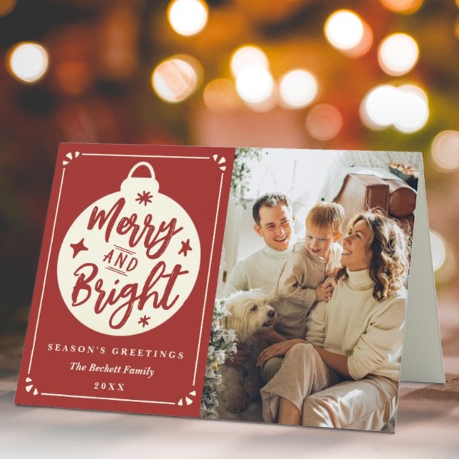 Merry & Bright Modern Christmas Bauble Photo Holiday Card (Creator Uploaded)