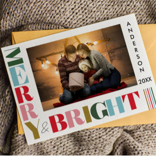 Merry & Bright Modern Colourful Christmas Photo  Holiday Card