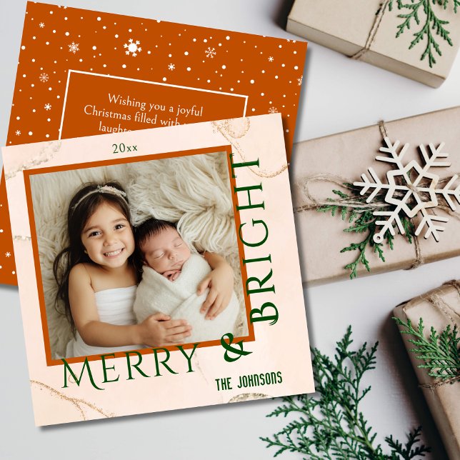 Merry & Bright modern cute bold typography 1 photo Holiday Card (Creator Uploaded)