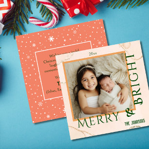 Merry & Bright modern cute bold typography 1 photo Holiday Card