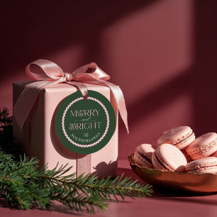 Merry & Bright Modern Green Pink Retro Wavy Photo Favour Tags