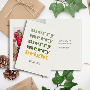 Merry & Bright Modern Minimal Gold Christmas Photo Holiday Card