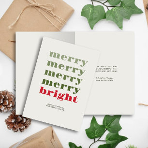 Merry & Bright Modern Minimal Red Christmas Holiday Card