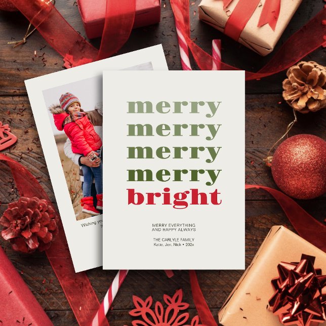 Merry & Bright Modern Minimal Red Christmas Photo Holiday Card (Creator Uploaded)