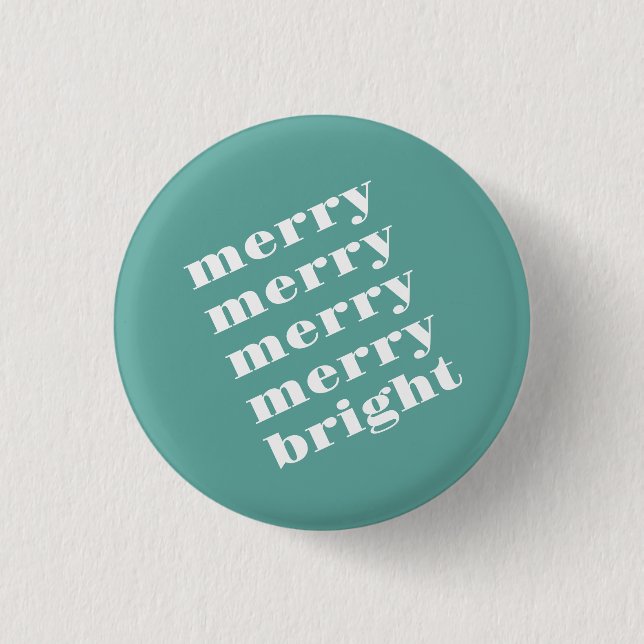 Merry & Bright Modern Minimal Teal Blue Christmas 3 Cm Round Badge (Front)