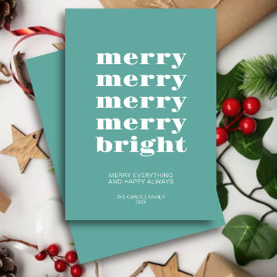 Merry & Bright Modern Minimal Teal Blue Christmas Holiday Card