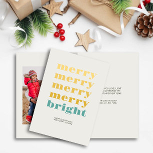 Merry & Bright Modern Minimal Teal Christmas Photo Holiday Card