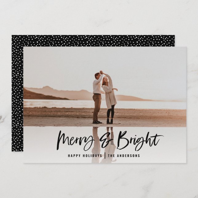 Merry & Bright modern photo christmas card (Front/Back)
