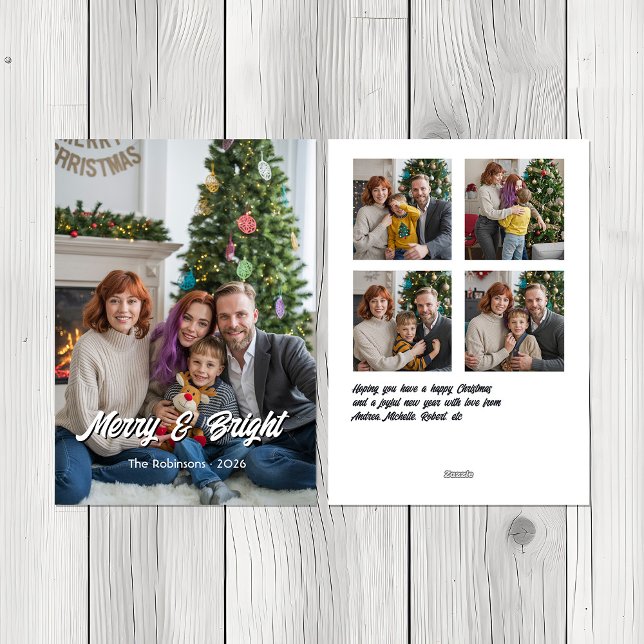 Merry & Bright Modern Photo Collage Family Xmas Holiday Card (Merry & Bright Modern Photo Collage Family Xmas Holiday Card)