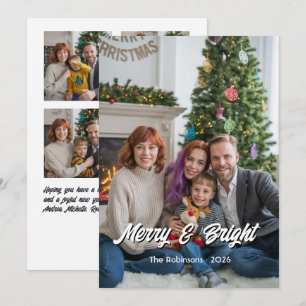 Merry & Bright Modern Photo Collage Family Xmas Holiday Card