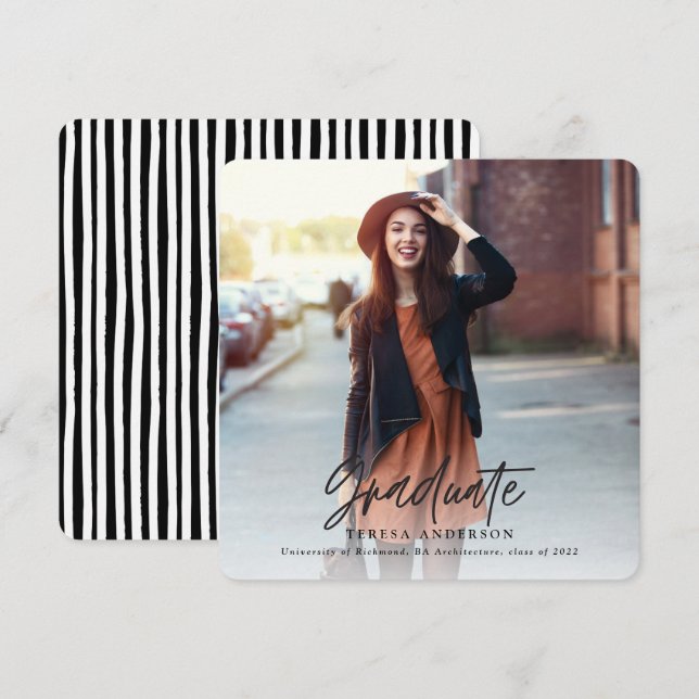 Merry & Bright modern photo graduate Holiday Card (Front/Back)