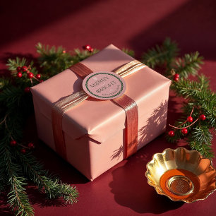 Merry & Bright Modern Pink & Green Retro Wavy Classic Round Sticker