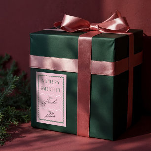 Merry & Bright Modern Pink Retro Wavy To & From Rectangular Sticker