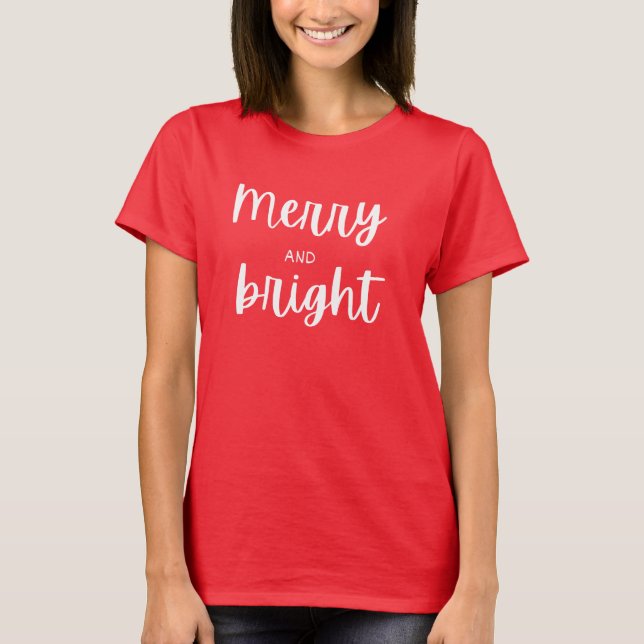 Merry & Bright Modern Red Women Christmas T-Shirt (Front)