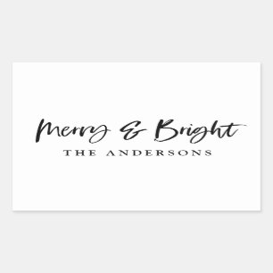 Merry & Bright modern script text christmas Rectangular Sticker