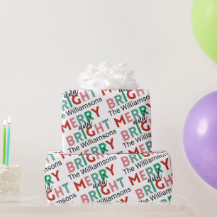 Merry & Bright Modern Simple Name Repeat Pattern Wrapping Paper