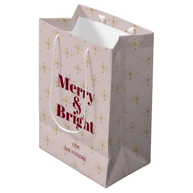 Merry Bright Modern Taupe Crimson Trendy Gift Bag (Front Angled)