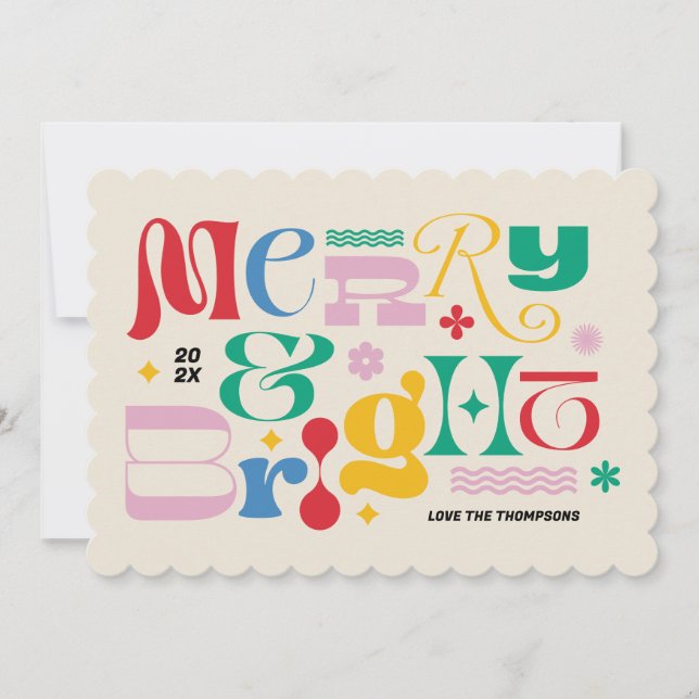 Merry & Bright Modern Type Mix Holiday Card (Front)
