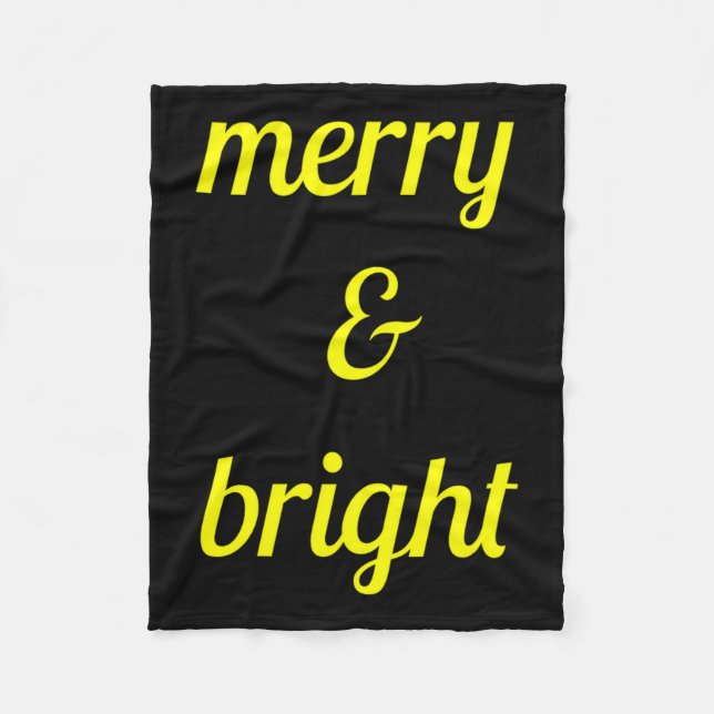 Merry Bright Navy Blue Yellow Gift  Fleece Blanket (Front)