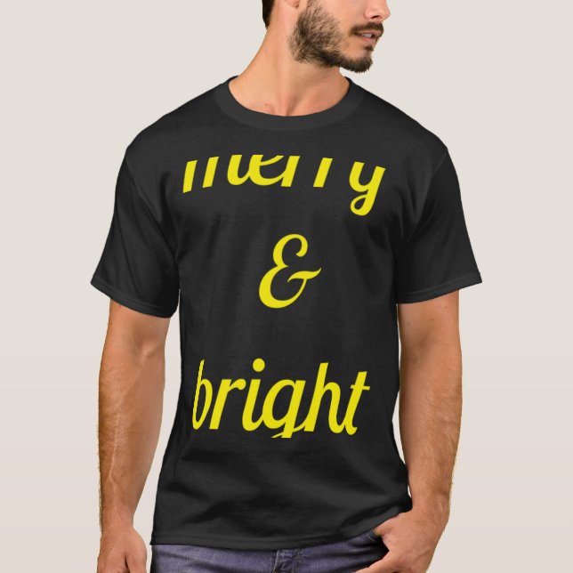 Merry Bright Navy Blue Yellow Gift T Shirt  (Front)
