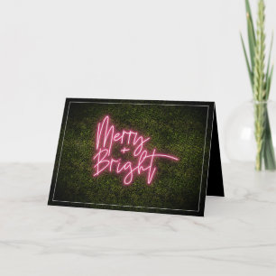 Merry + Bright Neon Sign Boxwood Christmas Card
