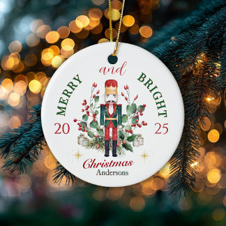 Merry & Bright Nutcracker Solder Holly Berry Ceramic Tree Decoration