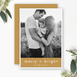 Merry   Bright | Ocher Gold Christmas Photo Holiday Card<br><div class="desc">Simple, stylish, trendy "merry bright" flat photo holiday card with modern minimalist typography in white on a rich ochre mustard yellow background framed by a simple white border. The greeting, name, year can be easily customized for a personal touch. A quirky, unique christmas card to stand out from the crowd!...</div>