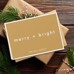Merry + Bright Ocher Mustard Gold Christmas Holiday Card