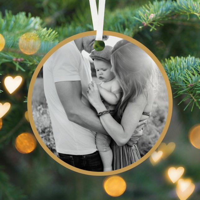 Merry + Bright | Ochre Gold Christmas Photo Metal Tree Decoration (Creator Uploaded)