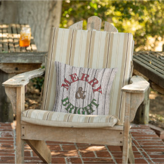 Merry & Bright On Weathered Wooden Planks Pattern Cushion