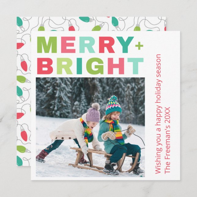 Merry + Bright One Photo Christmas Card (Front/Back)