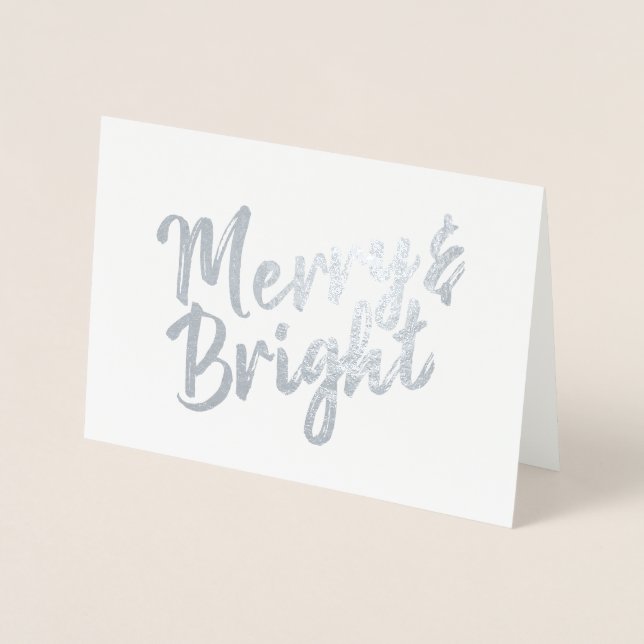 Merry & Bright painted script design Foil Card (Front)