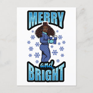 Merry & Bright Pajama Melanin X-mas Sweater Sista Holiday Postcard