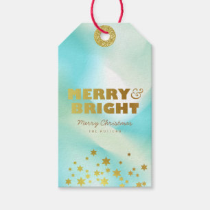Merry & Bright   Pastel Green Gradient & Gold Gift Tags