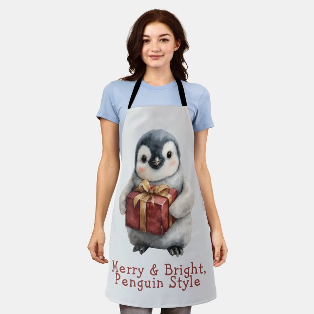 Merry & Bright Penguin Christmas Apron (Worn)