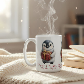 Merry & Bright Penguin Christmas Coffee Mug