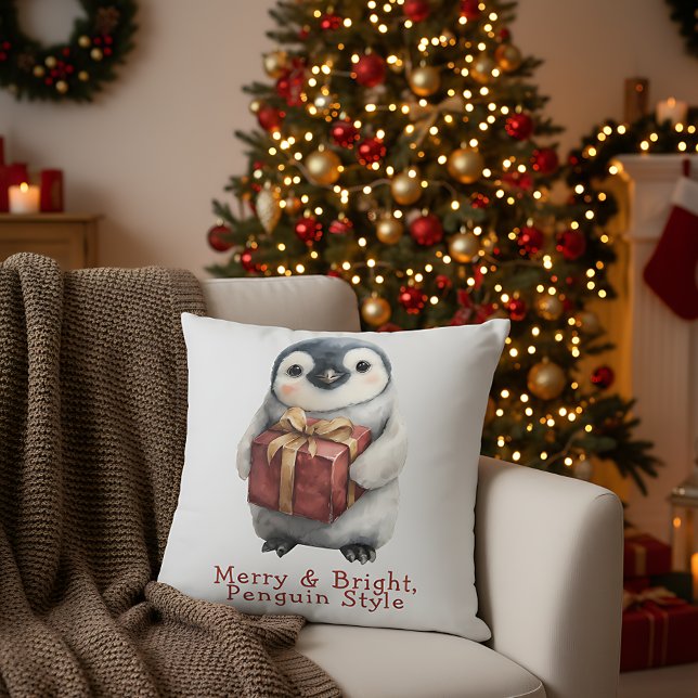 Merry & Bright Penguin Christmas Cushion (Creator Uploaded)